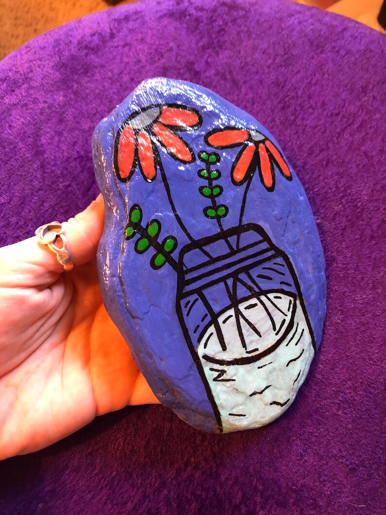 Mason Jar of Flowers rock painting