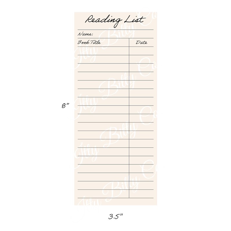 Printable Bookmark Template Reading List Bookmark Library Etsy