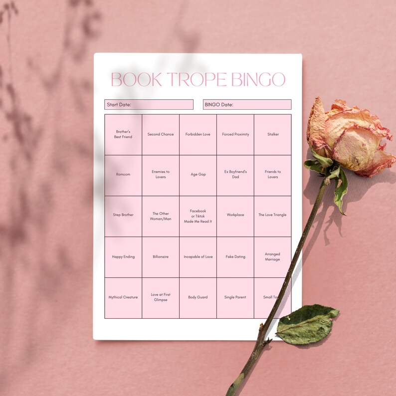 Printable Book Bingo Book Trope Bingo Romance Bingo Template Reading