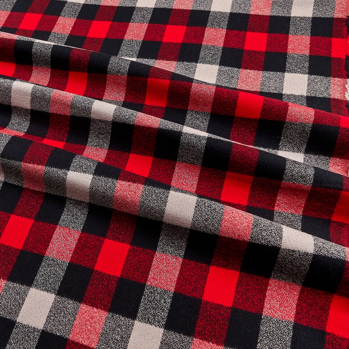Black and Red Flannel Plaid Fabric Yarn Dyed Fabric Double Etsy