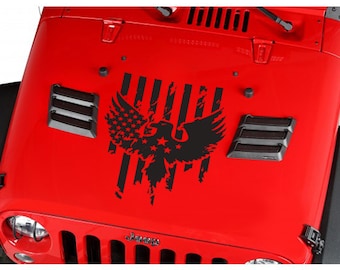 USA Flag Eagle Wings Stars Stripes Hood Jeep Car Truck Suv Vinyl Sticker Decal gift