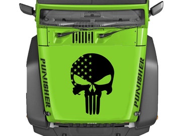 Patriotic Set of 3 Skull Hood Decals for Cars, Trucks, and Jeeps - Punisher Flag Design - Universal Fit USA Falg