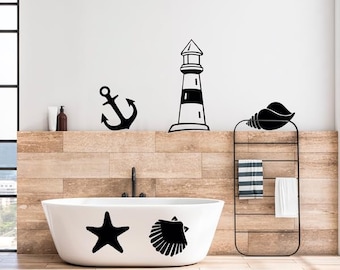 Ocean beach house decor vinyl wall stickers -batroom kids room decal nautical nursery decor anchor,sea star, lighthouse
