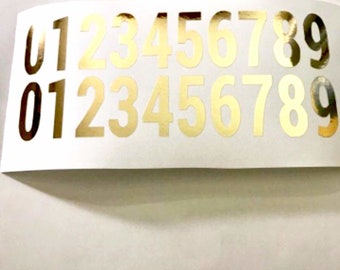 Gold Mirror Vinyl Address Numbers Stickers 2 Inch 2 Sets - Premium Decal Die Cut perfect for Mailbox, Signs, Window, Door, Cars, Trucks, Hom