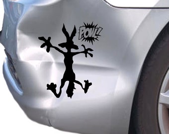 Dent Fix Car Vinyl Decal - Pow Door Cars Laptop Truck Bumper Window Decal Bandaid Funny Wile E Coyote Sticker Wall Decal Cars Truck Window S