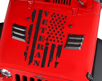 American Veteran Flag Hood Decal  Patriotic Vinyl Sticker for Trucks Jeeps and Cars  Large USA Graphic