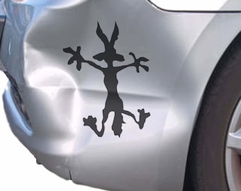 Vinyl Dent Fix Car Decal - Wile E Coyote Sticker Hitting Wall Decal Cars Truck Window Sticker Splat Wiley car Bandaid Color or Reflective