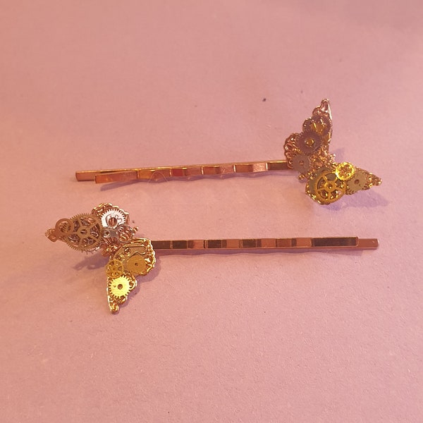 Barrettes tiges invisibles steampunk papillons