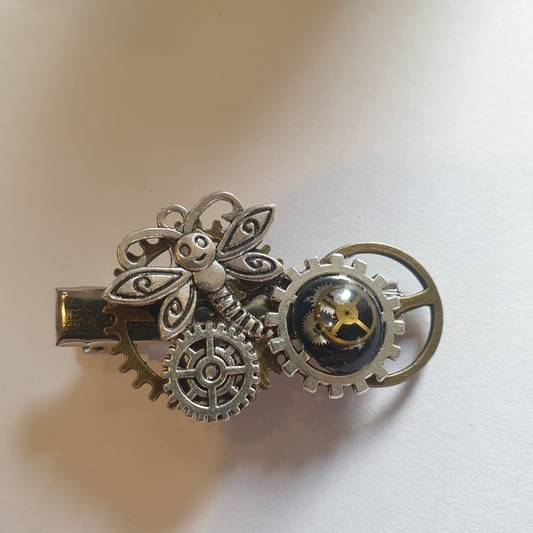 Petite Barrette pince à cheveux crocodile steampunk libellule