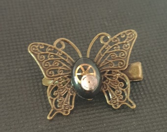 Barrette pince a cheveux papillon steampunk