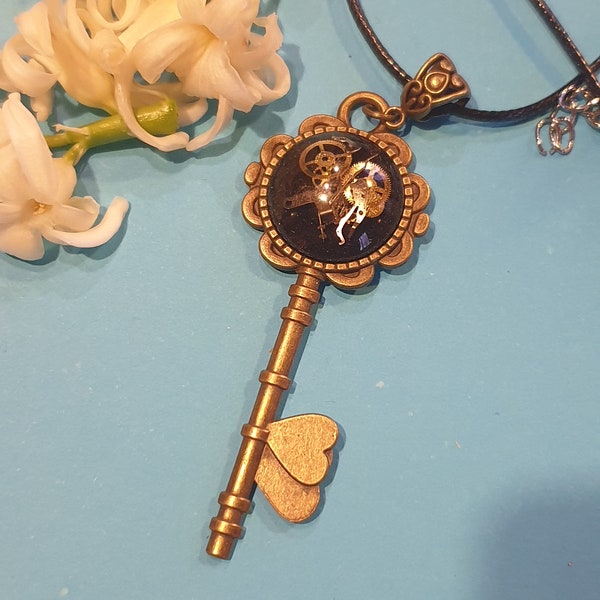 Pendentif collier clef steampunk