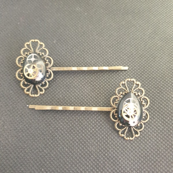 Barrettes pinces tiges invisibles steampunk gouttes noires