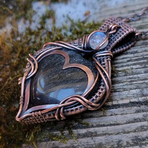 Silversheen Obsidian and Rainbow Moonstone Heart Pendant
