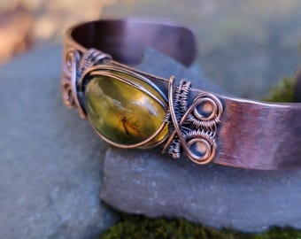 Insect Amber Wire Wrapped Cuff Bracelet