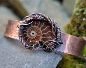 Handcrafted Ammonite Cuff Bracelet/Large