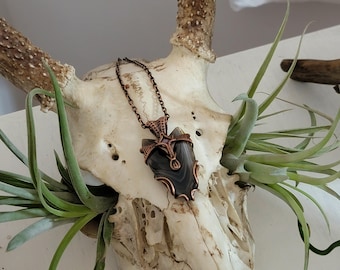 Montana Agate and African Ruby Wire Wrapped Pendant in Antiqued Copper