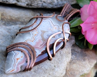 Laguna Lace Agate Wire Wrapped Pendant