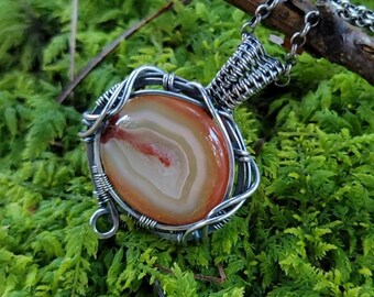 Botswana Agate 'Embryo' Pendant in Antiqued Sterling Silver