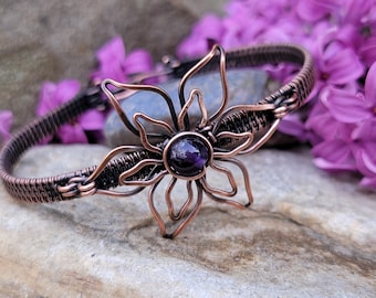 Amethyst Flower Wire Wrapped Cuff Bracelet