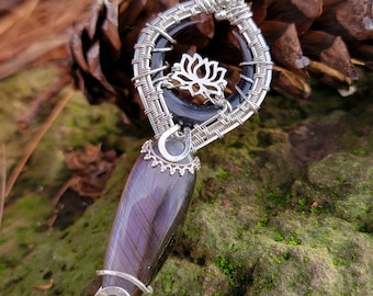 Purple Labradorite Lotus & Crescent Moon Wire Wrap