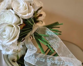 Embroidered Organza Bridal Bouquet Ribbon: Personalized Wedding Keepsake
