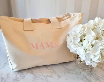 Personalised Bride to be / Mama Tote Bag: Embroidered Cotton Canvas Shoulder Bag