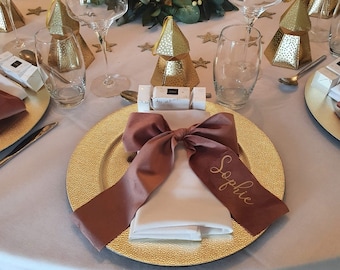 Large velvet personalised bow place setting name wedding favour