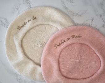 Personalised embroidered beret. Matching berets for hen party in Paris
