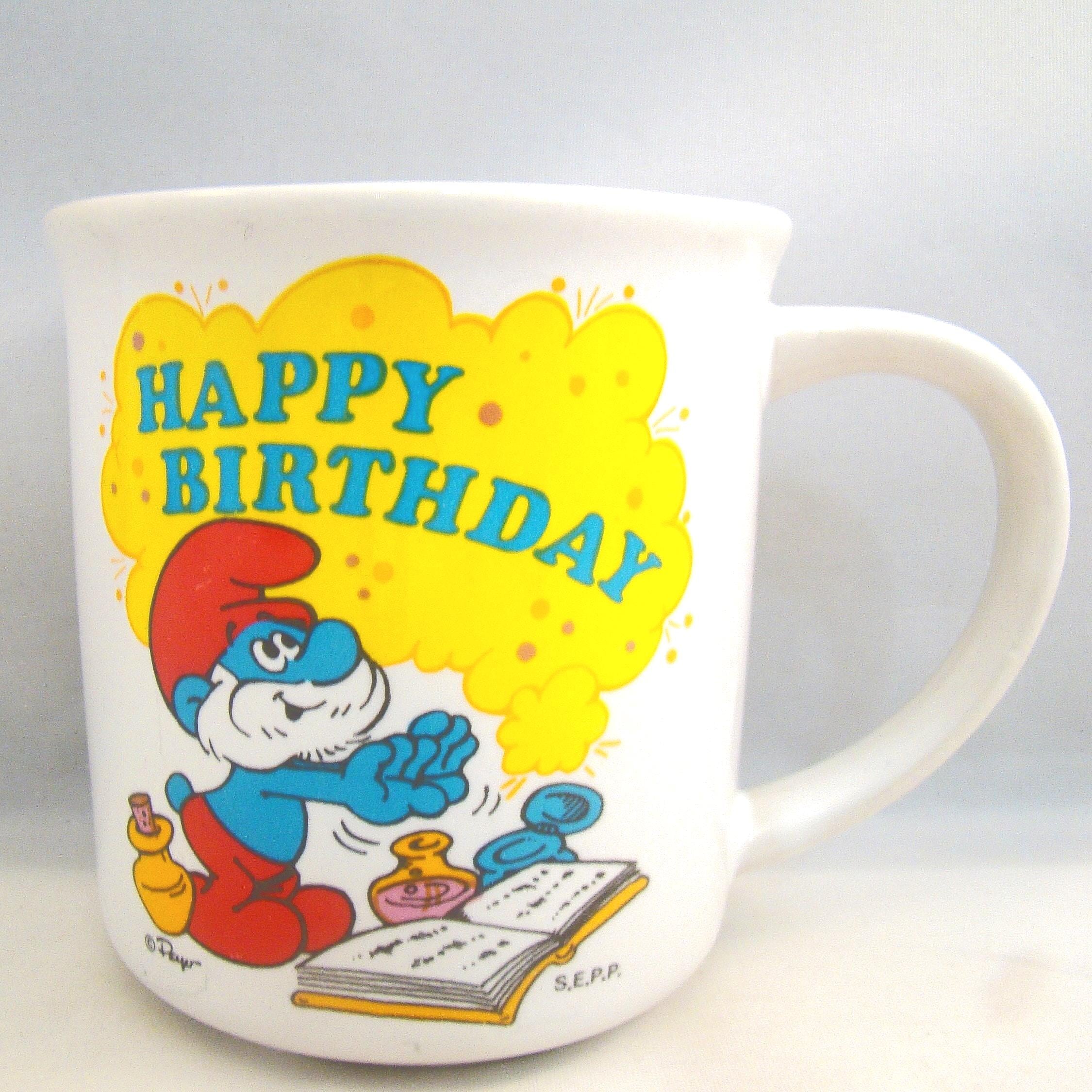 Vintage Smurfs Coffee Mug 1982 Papa Smurf Happy Birthday Cup W. Berrie #8027