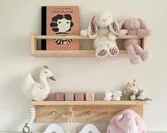 Set of two shelves (bookshelf & peg rail shelf) - nursery decor | nursery shelves | nursery bookshelf | book display | Montessori shelf