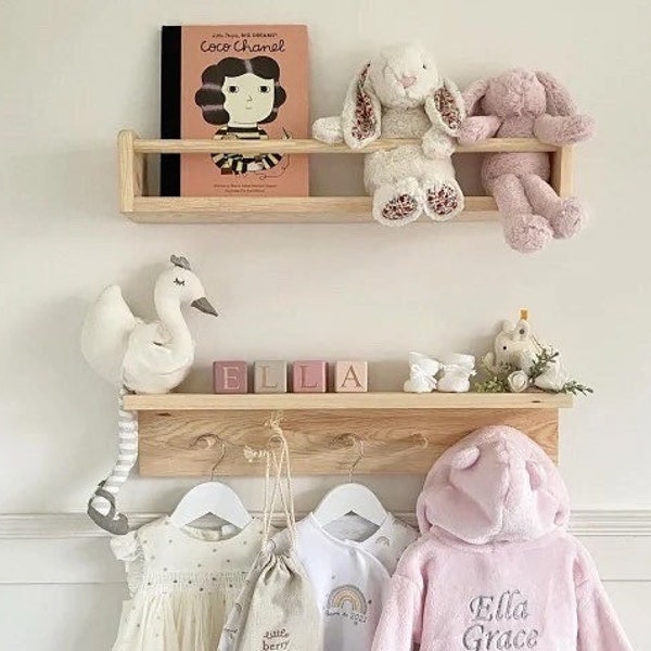 Set of two shelves (bookshelf & peg rail shelf) - nursery decor | nursery bookshelf | book display | Montessori shelf