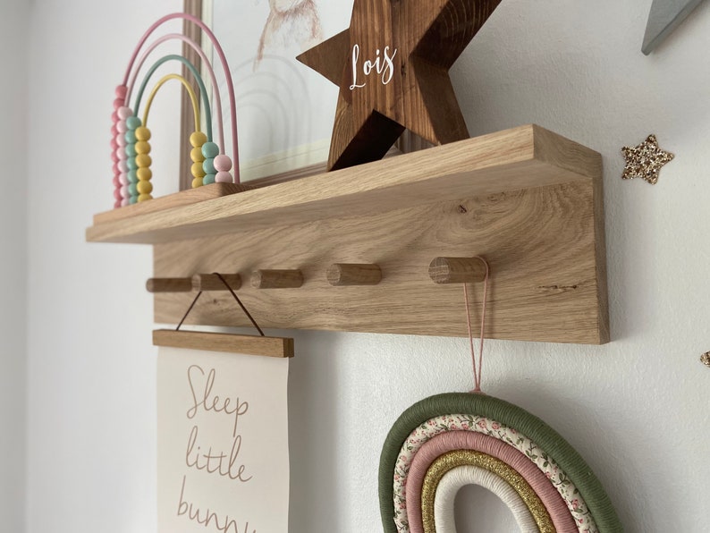 Solid Oak Peg Rail Shelf Home Decor Nursery Shelf Peg Etsy UK