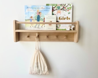 Handmade Solid Oak Peg Shelf: Nursery Book Display