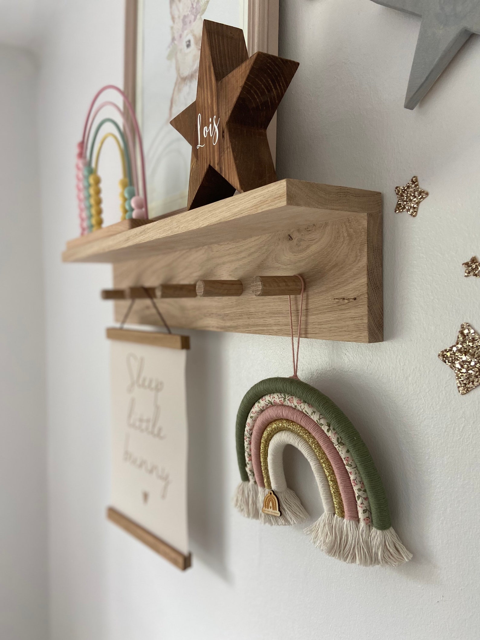 Solid Oak Peg Rail Shelf Home Decor Nursery Shelf Peg Etsy UK
