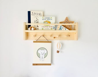 Handmade Peg Bookshelf: Nursery Shelf with Coat Pegs