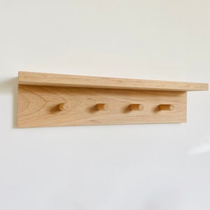 Solid Beech wood peg rail bookshelf nursery decor nursery bookshelf book display floating shelf Montessori shelf image 4