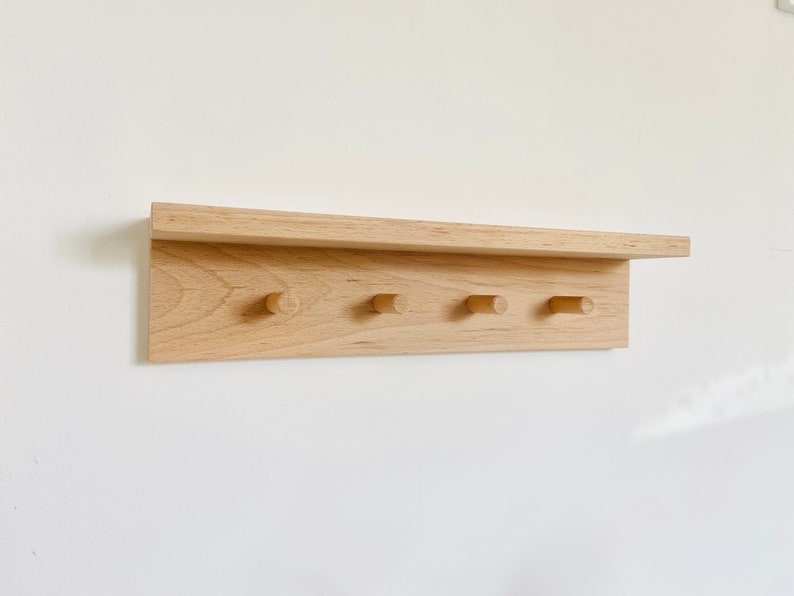 Solid Beech wood peg rail bookshelf nursery decor nursery bookshelf book display floating shelf Montessori shelf image 4