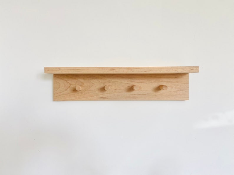 Solid Beech wood peg rail bookshelf nursery decor nursery bookshelf book display floating shelf Montessori shelf image 3