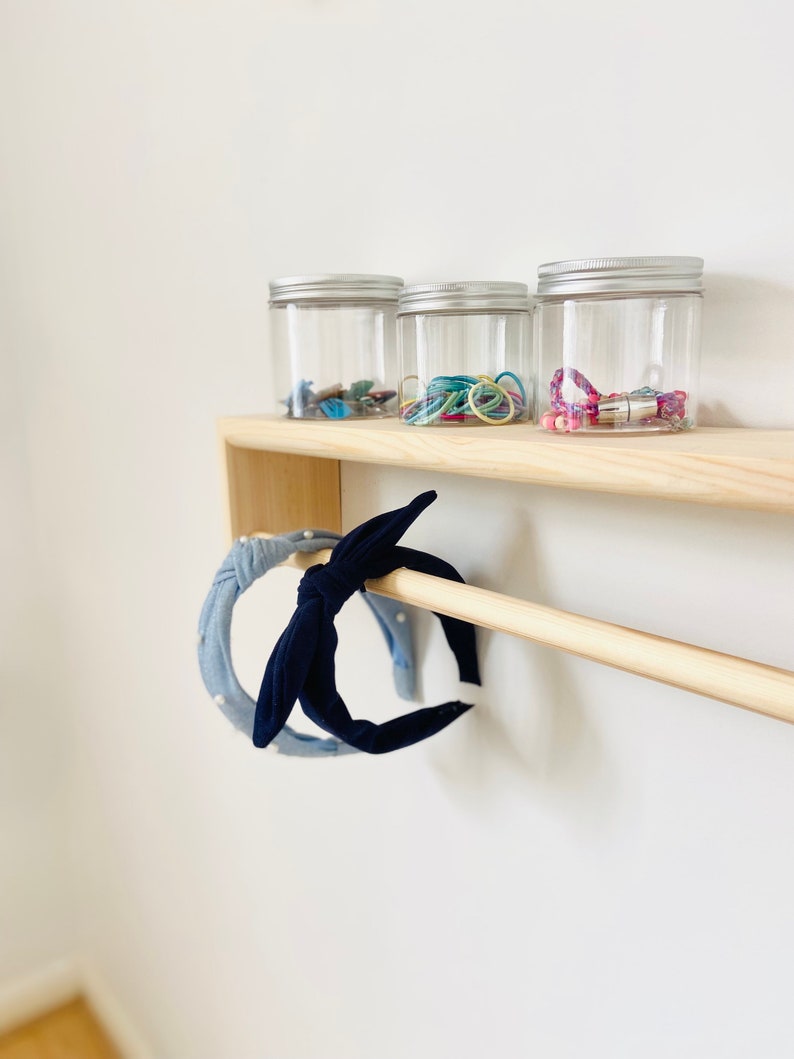 Upside down rail shelf nursery decor nursery hanging shelf fancy dress shelf Montessori shelf nursery rail shelf image 6