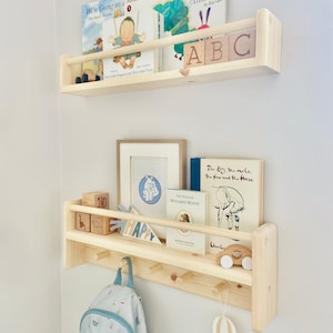 Handmade Nursery Shelf Set: Wooden Bookshelf & Peg Rail