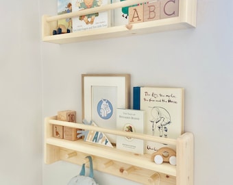 Set of two shelves (bookshelf & peg bookshelf) - nursery decor | nursery shelves | book display | Montessori shelf