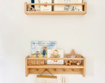 Set of two Beech shelves (bookshelf & peg bookshelf) - nursery decor | nursery bookshelf | book display | Montessori shelf