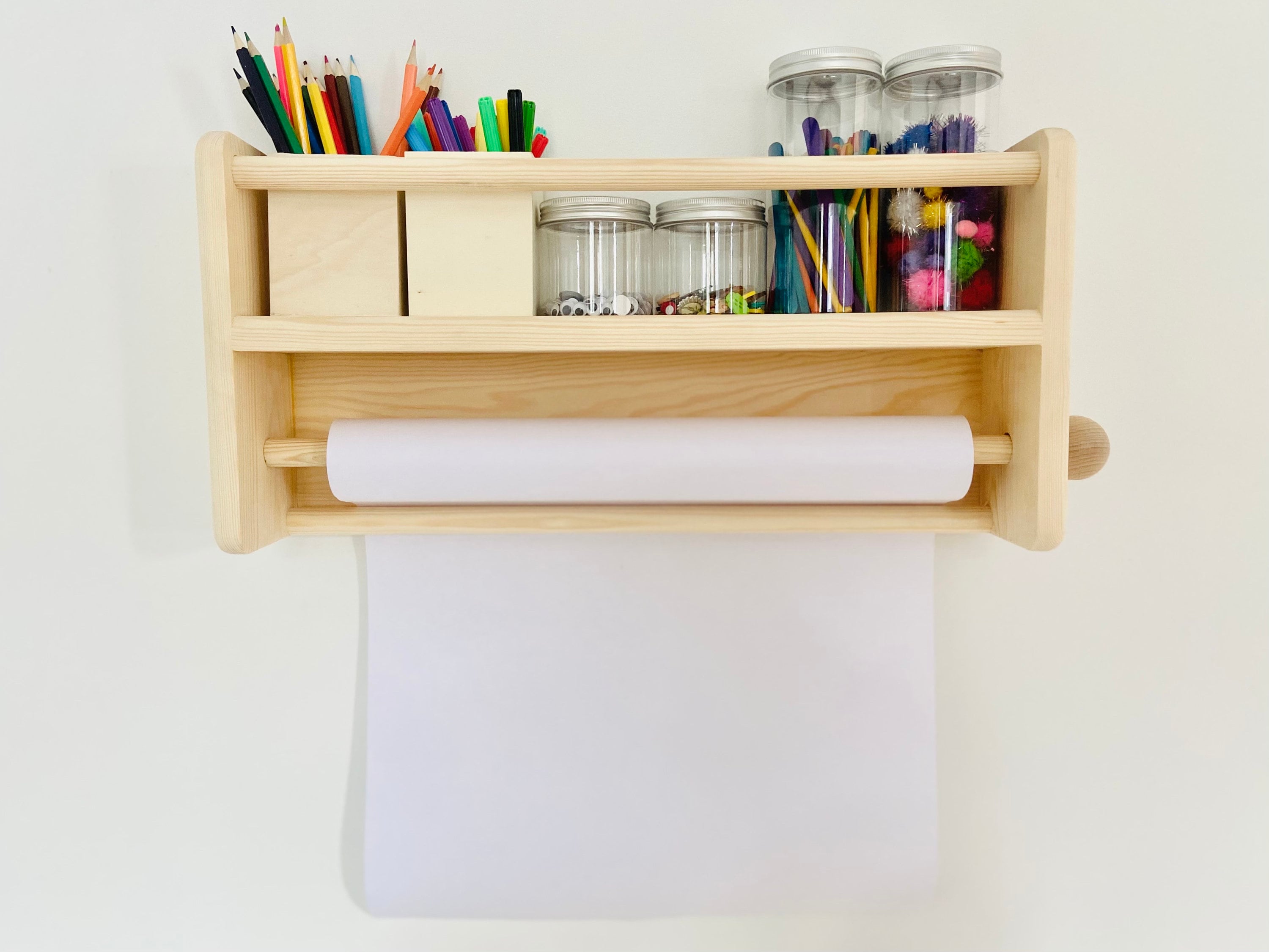 Handmade Wooden Craft Storage Shelf: Wall Mounted Easel, Playroom Organizer
