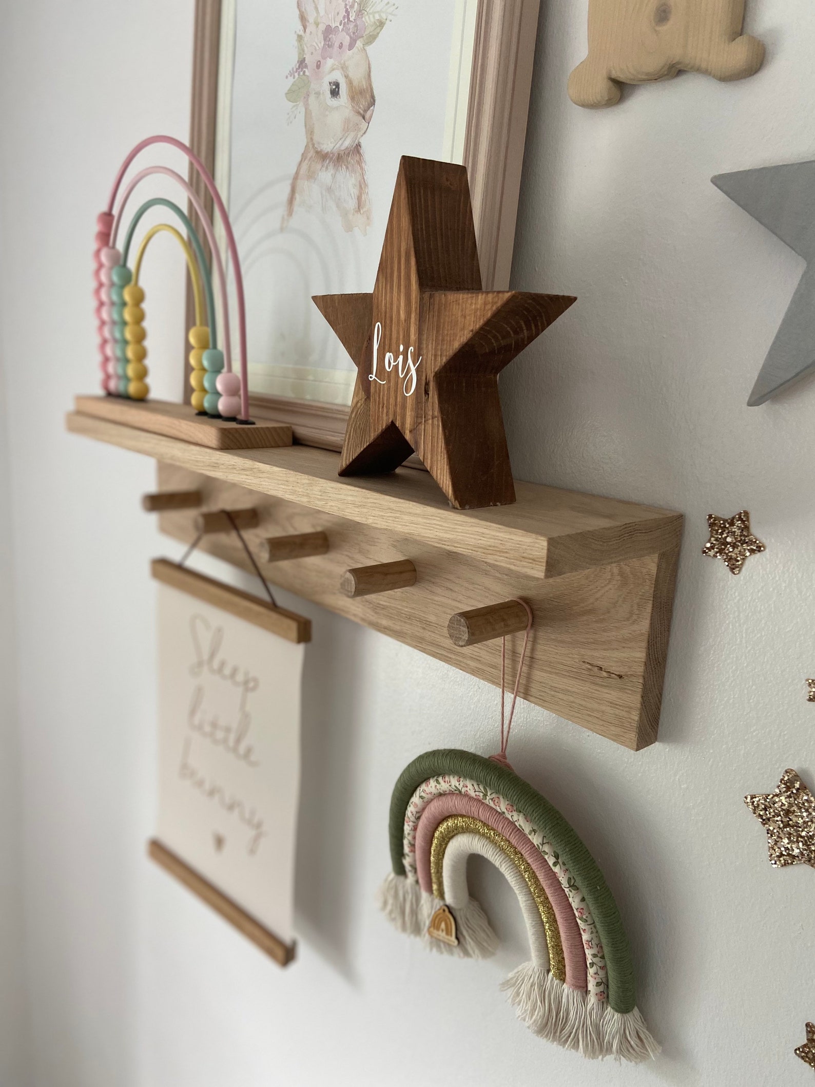 Solid Oak Peg Rail Shelf Home Decor Nursery Shelf Peg Etsy UK