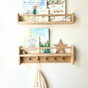 Handmade Solid Oak Nursery Shelves: Peg Bookshelf Set