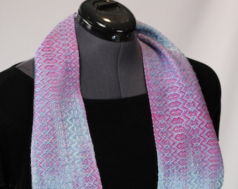 Handpainted Silk Mobius Cowl (blue with pink)