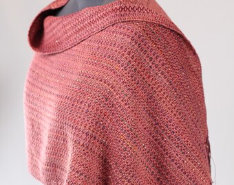 Dusty Coral, Burgundy, and Wine Cotton, Handwoven Shawl with Accents