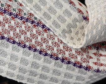 Doubleweave Scarf, Rust/Cream/Purple #2, Handwoven, Bamboo, Silk