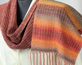 Shades of Brick #2 WideScarf/Wrap, Handwoven