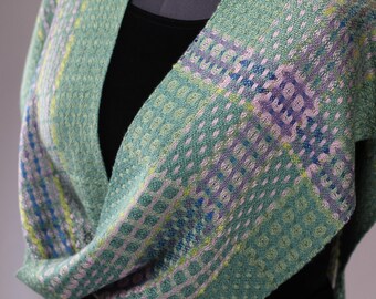 Doubleweave Scarf, Green/Purple/Lemongrass #1, Handwoven, Bamboo